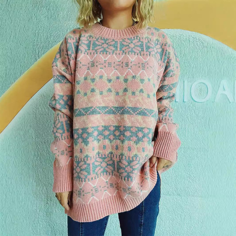 Damen gemütlicher Strickpullover mit winterlichem Muster und lässigem Schnitt Heidi-Mode