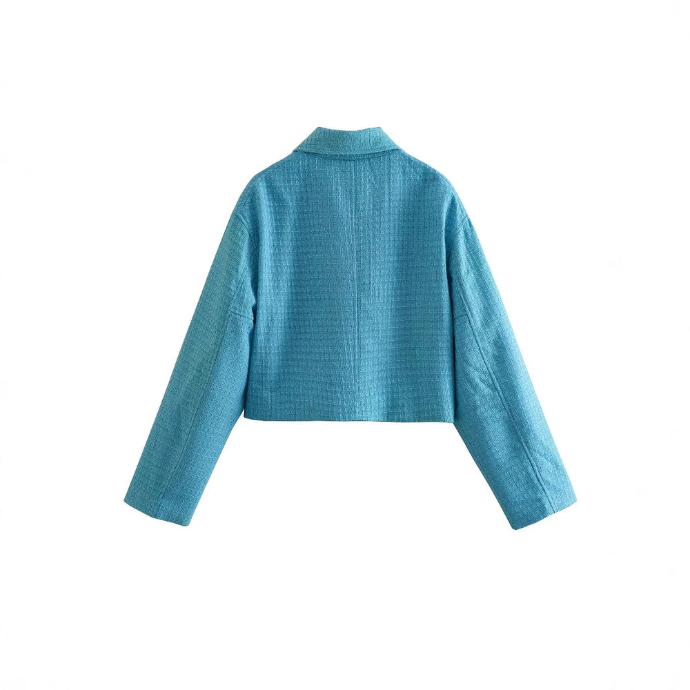 Damen cropped Jacke mit strukturierter Oberfläche und seitlichen Eingrifftaschen Heidi-Mode