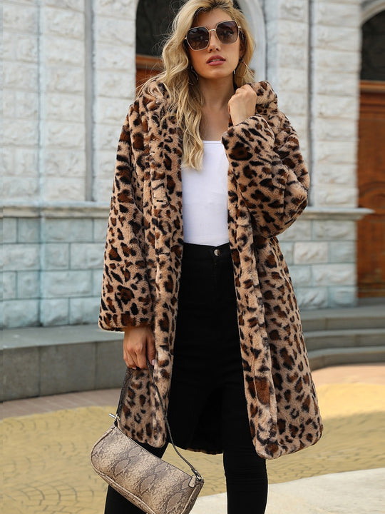 Damen Eleganter Leopardenmuster Mantel aus Kunstfell Heidi-Mode