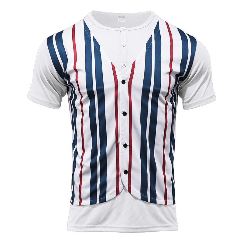 Herren Kurzarm-Henley-Shirt mit gestreiftem Design und modernem Schnitt Heidi-Mode