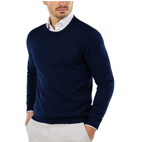 Herren eleganter Rundhals-Pullover aus feiner Baumwolle Heidi-Mode