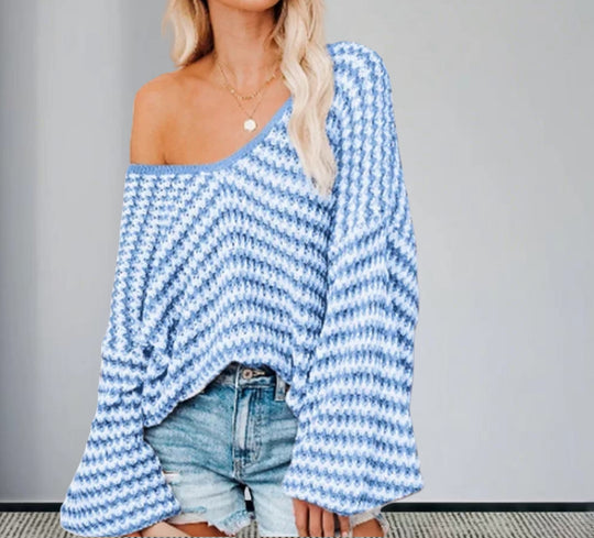 Damen Oversized Strickpullover mit off-Shoulder Design und modischem Rippenmuster Heidi-Mode