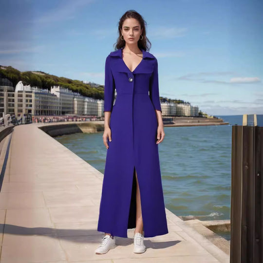 Damen Eleganter Langmantel mit klassischem Revers und modernen Akzenten Heidi-Mode
