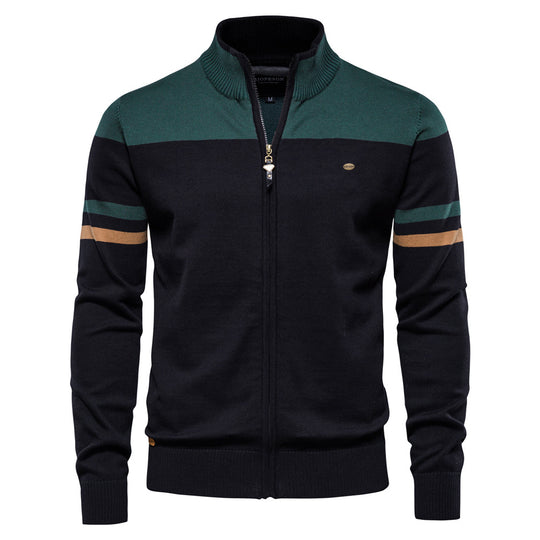 Herren Strickjacke mit modischem Zipper und sportlichem Farbblockdesign Heidi-Mode