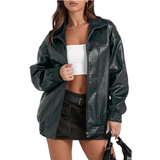 Damen lässige Oversize-Jacke mit elastischen Bündchen und praktischen Taschen Heidi-Mode