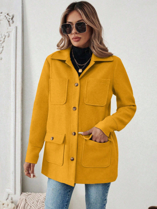 Damen Modische Utility-Jacke mit großen Taschen und goldenem Druck Heidi-Mode