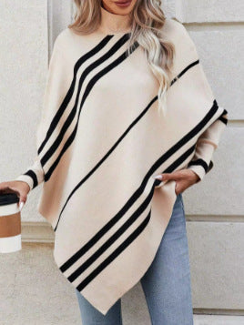 Damen Poncho mit modernen Streifen Heidi-Mode