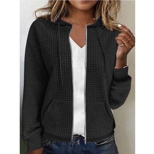 Damen Waffelstruktur Kapuzenjacke mit durchgehendem Reißverschluss und praktischen Taschen Heidi-Mode