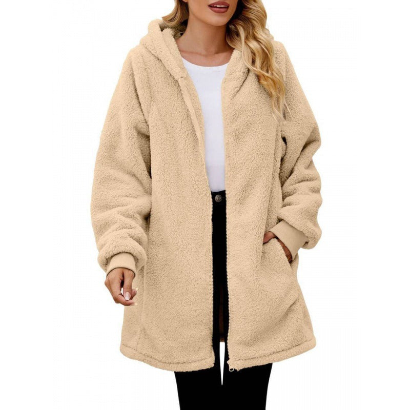 Damen weiche und kuschelige Fleecejacke mit Kapuze und Seitentaschen Heidi-Mode