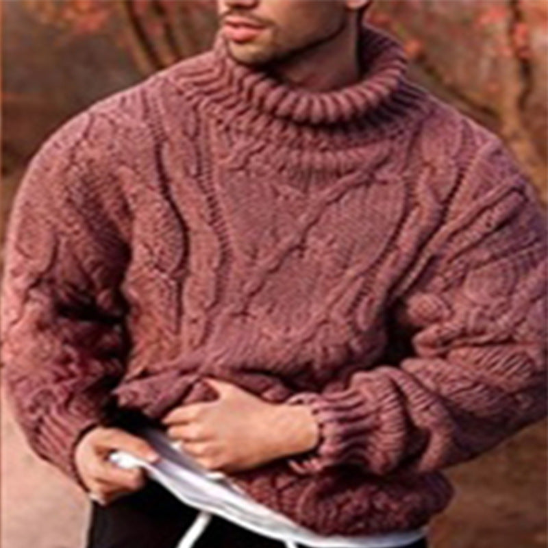 Herren Strickpullover mit hohem Kragen und strukturiertem Zopfmuster Heidi-Mode