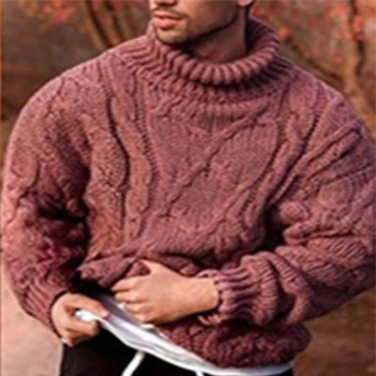 Herren Strickpullover mit hohem Kragen und strukturiertem Zopfmuster Heidi-Mode
