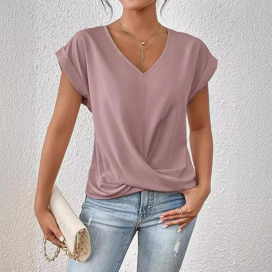 Heidi Mode | Einfarbiges T-Shirt mit V-Ausschnitt