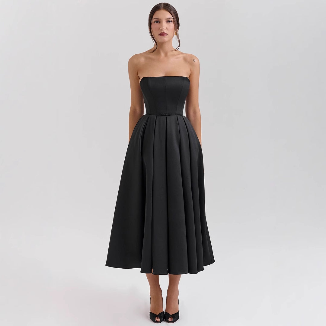 Damen Maxikleid mit schulterfreiem Design und voluminösem Saum Heidi-Mode