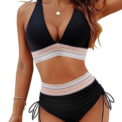 Damen Bikini-Set mit hochtaillierten Bottoms und raffiniertem Wickeloberteil Heidi-Mode