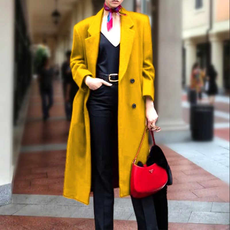 Damen eleganter Langmantel mit doppelter Knopfleiste und großzügigem Schnitt Heidi-Mode