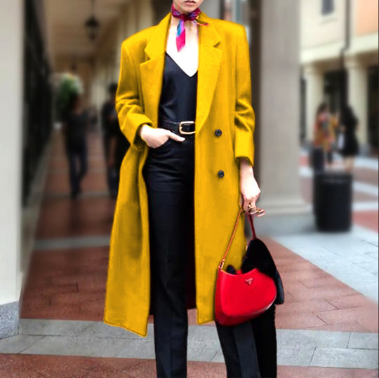 Damen eleganter Langmantel mit doppelter Knopfleiste und großzügigem Schnitt Heidi-Mode