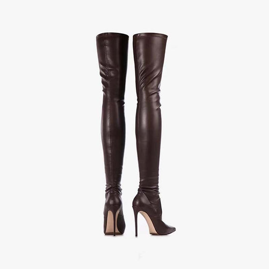 Femme Über-die-Knie Spitzenzehen Stiletto Stiefel Heidi-Mode