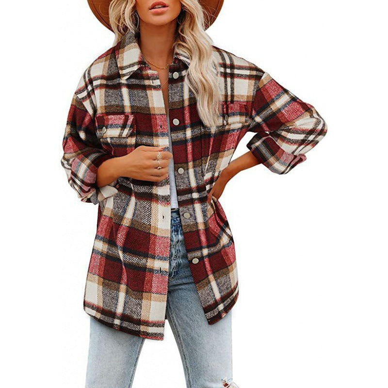 Damen Karobluse mit oversized Schnitt und Taschen Heidi-Mode