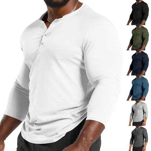 Herren Langarm-Henley-Shirt aus atmungsaktivem Baumwollmix mit Knopfdetails Heidi-Mode