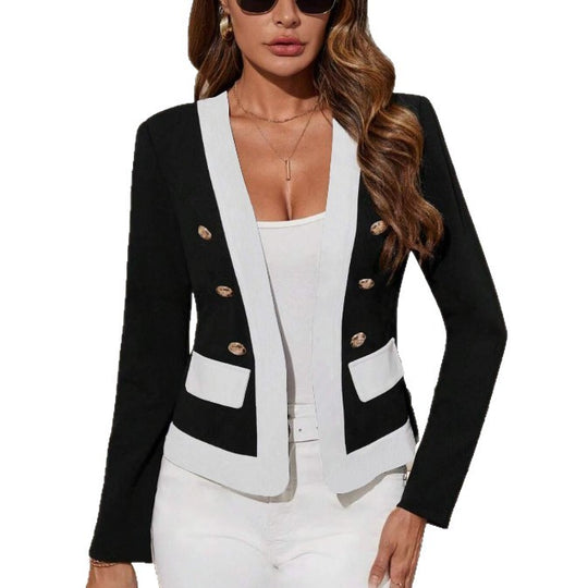 Damen eleganter Blazer mit doppelter Knopfleiste und Kontrastdetails Heidi-Mode