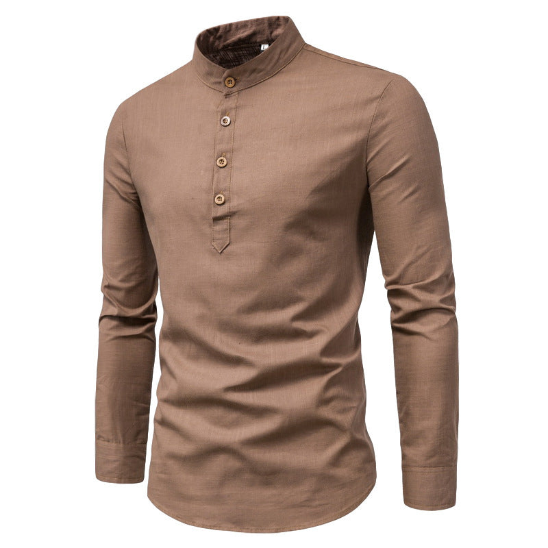 Herren Langarmhemd mit Henley-Ausschnitt und dekorativer Knopfleiste Heidi-Mode