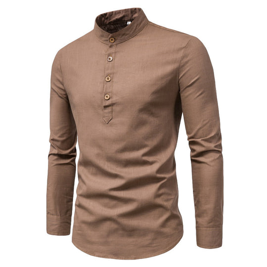 Herren Langarmhemd mit Henley-Ausschnitt und dekorativer Knopfleiste Heidi-Mode