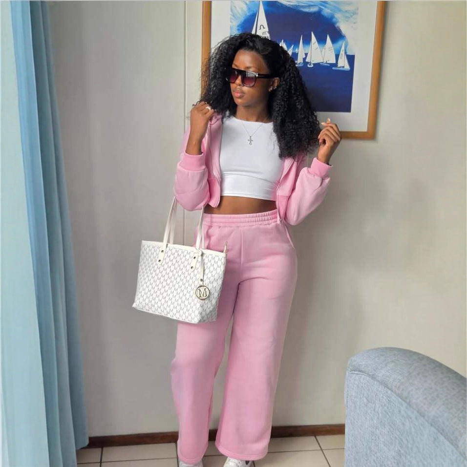 Damen lässiges Loungewear-Set mit cropped Hoodie und weit geschnittenen Jogginghosen Heidi-Mode