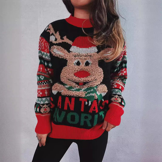 Damen Weihnachts-Pullover mit festlichem Rentier-Motiv und bunten Mustern Heidi-Mode