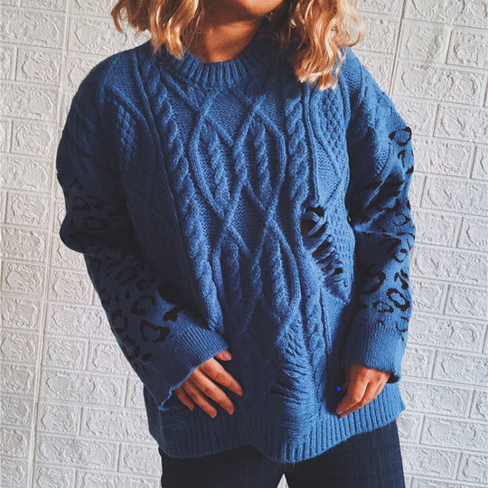 Damen lässiger Strickpullover mit modernem Muster und einzigartigen Details Heidi-Mode