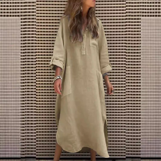 Damen Hemdkleid mit praktischen Taschen und langem Arm Heidi-Mode