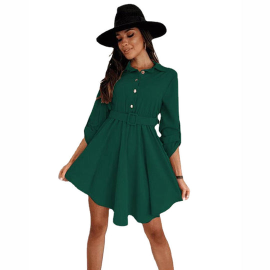 Damen Knielanges Hemdblusenkleid mit Taillengürtel und eleganten Details Heidi-Mode