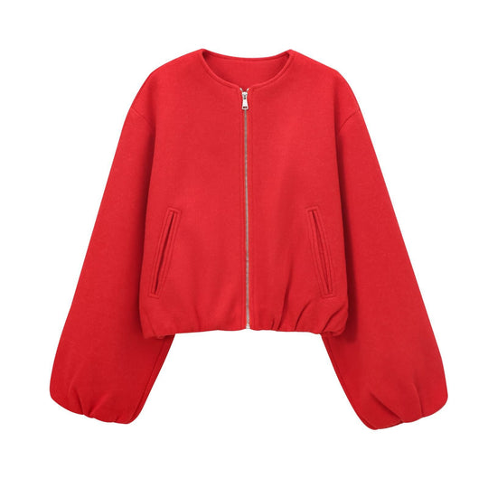 Damen modische Zip-Jacke mit oversized Ärmeln und tiefen Taschen Heidi-Mode