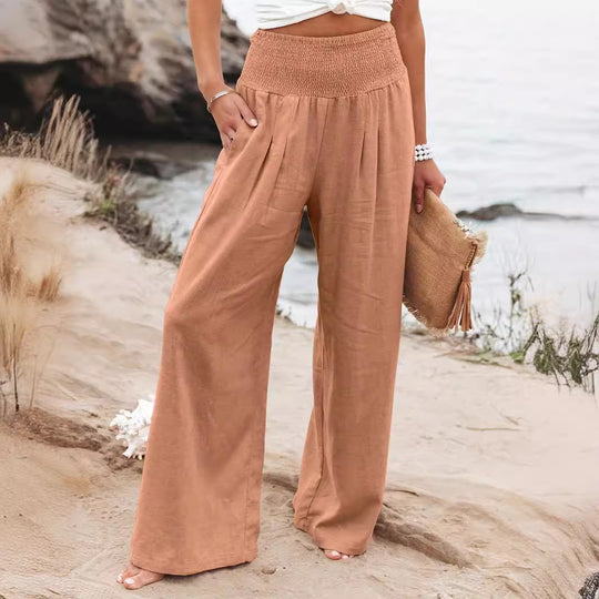Damen weite Sommerhose mit elastischem Bund und elegantem Faltenwurf Heidi-Mode