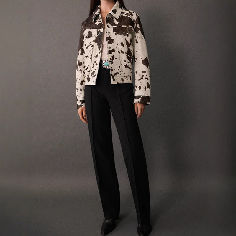 Damen modische Lammfelljacke mit auffälligem Tiermotiv Heidi-Mode