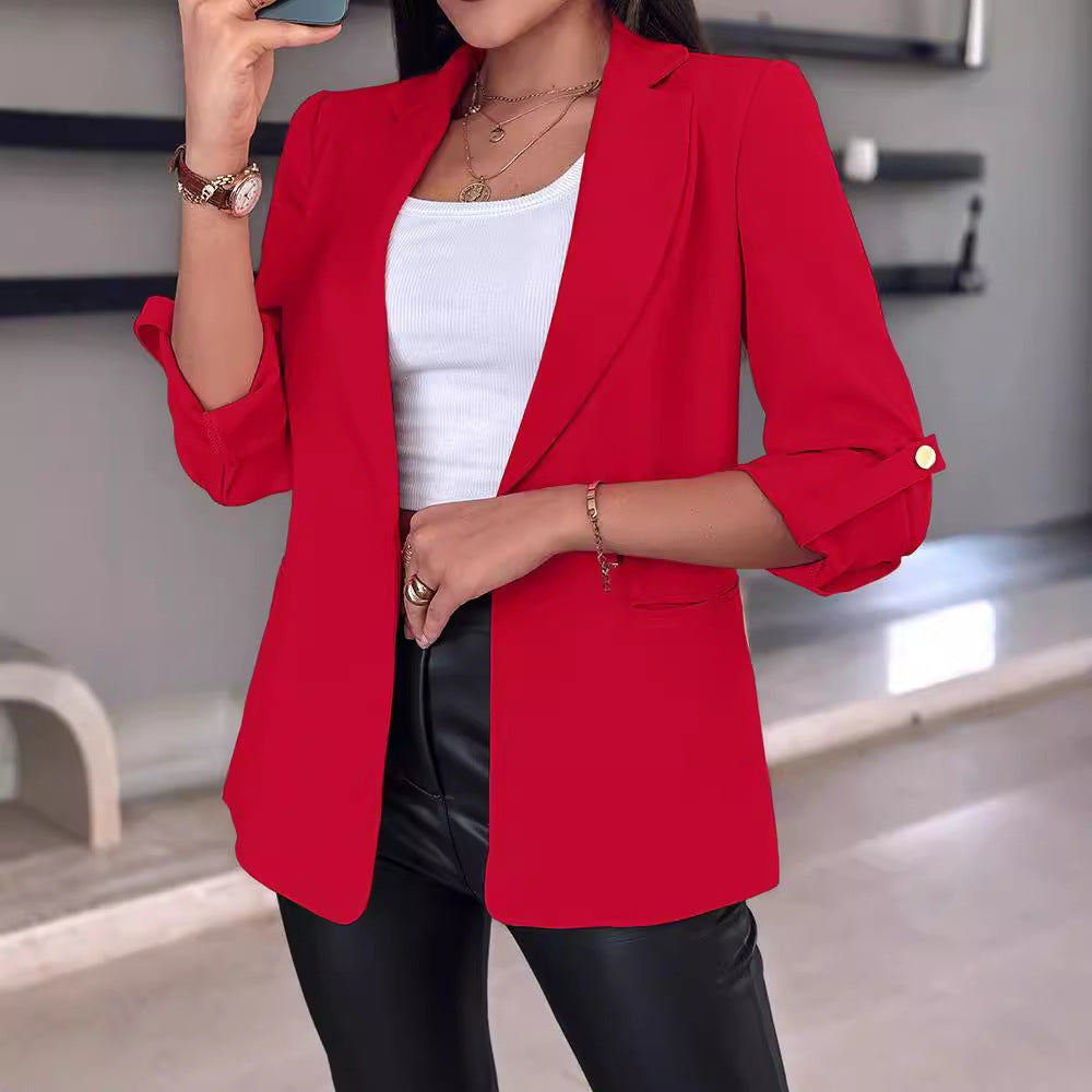 Damen klassischer Blazer mit modischen Ärmeln und seitlichen Taschen Heidi-Mode