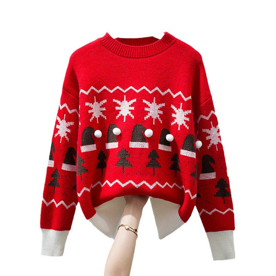 Damen Weihnachtspullover mit festlichem Motiv und verspielten Details Heidi-Mode