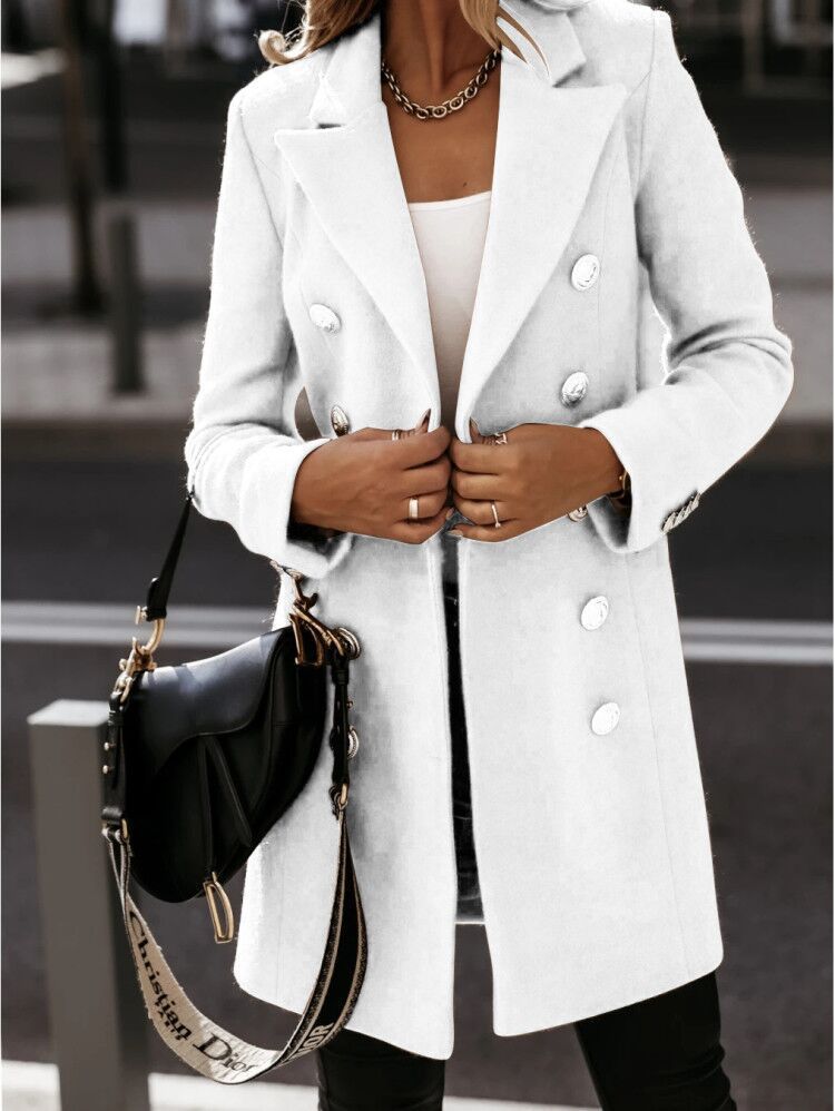 Damen Eleganter Wollmantel mit doppelter Knopfreihe und modernem Schnitt Heidi-Mode