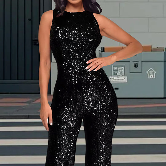 Damen Glamouröses Jumpsuit mit Paillettenbesatz und figurbetonter Silhouette Heidi-Mode