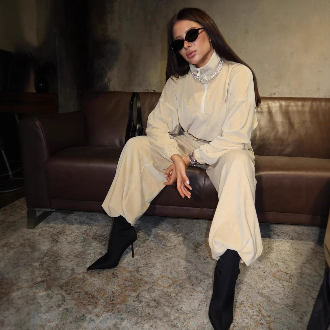 Damen lässiges Set mit kurzem Oberteil und bequemer Hose Heidi-Mode