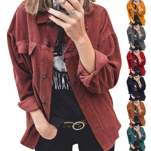 Damen modische Cordjacke mit praktischen aufgesetzten Taschen und lässigem Schnitt Heidi-Mode