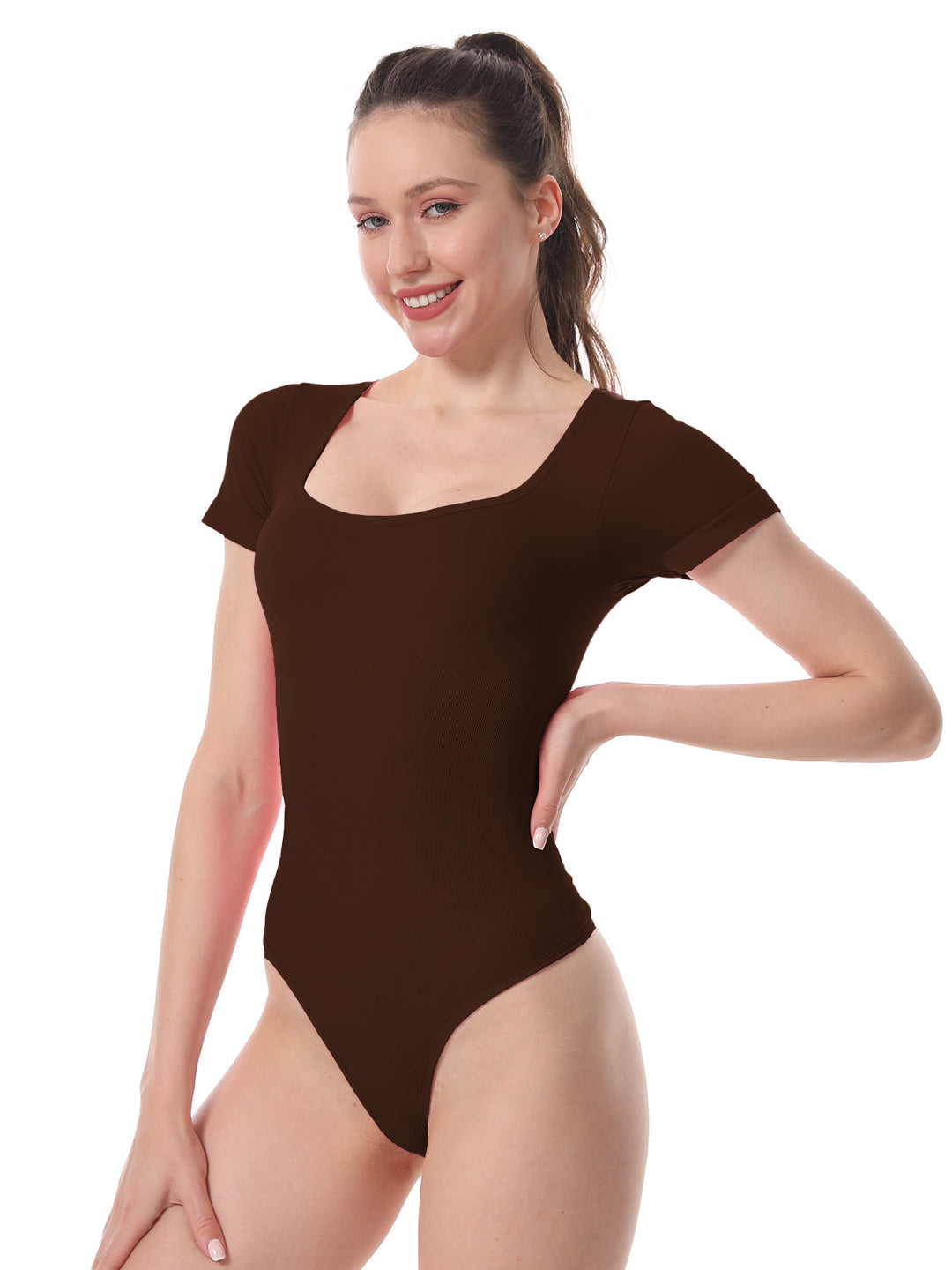 Damen Sportlicher Body mit kurzem Arm und innovativem Rippdesign Heidi-Mode