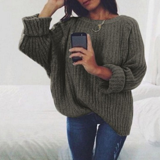 Damen Oversized Strickpullover mit strukturiertem Rippenmuster und lässigem Schnitt Heidi-Mode