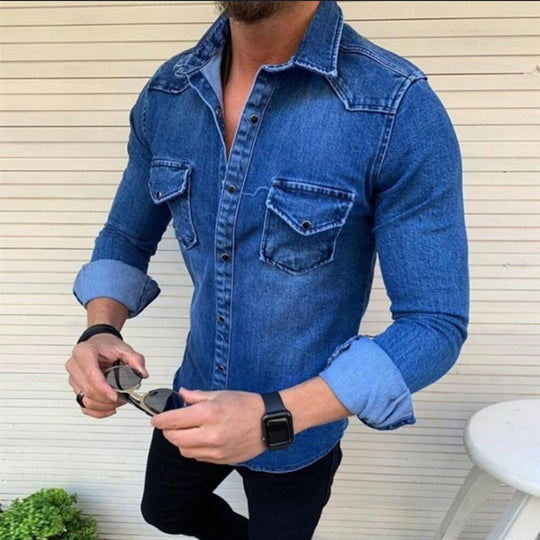 Herren Denim Hemd mit modernem Schnitt und praktischen Brusttaschen Heidi-Mode