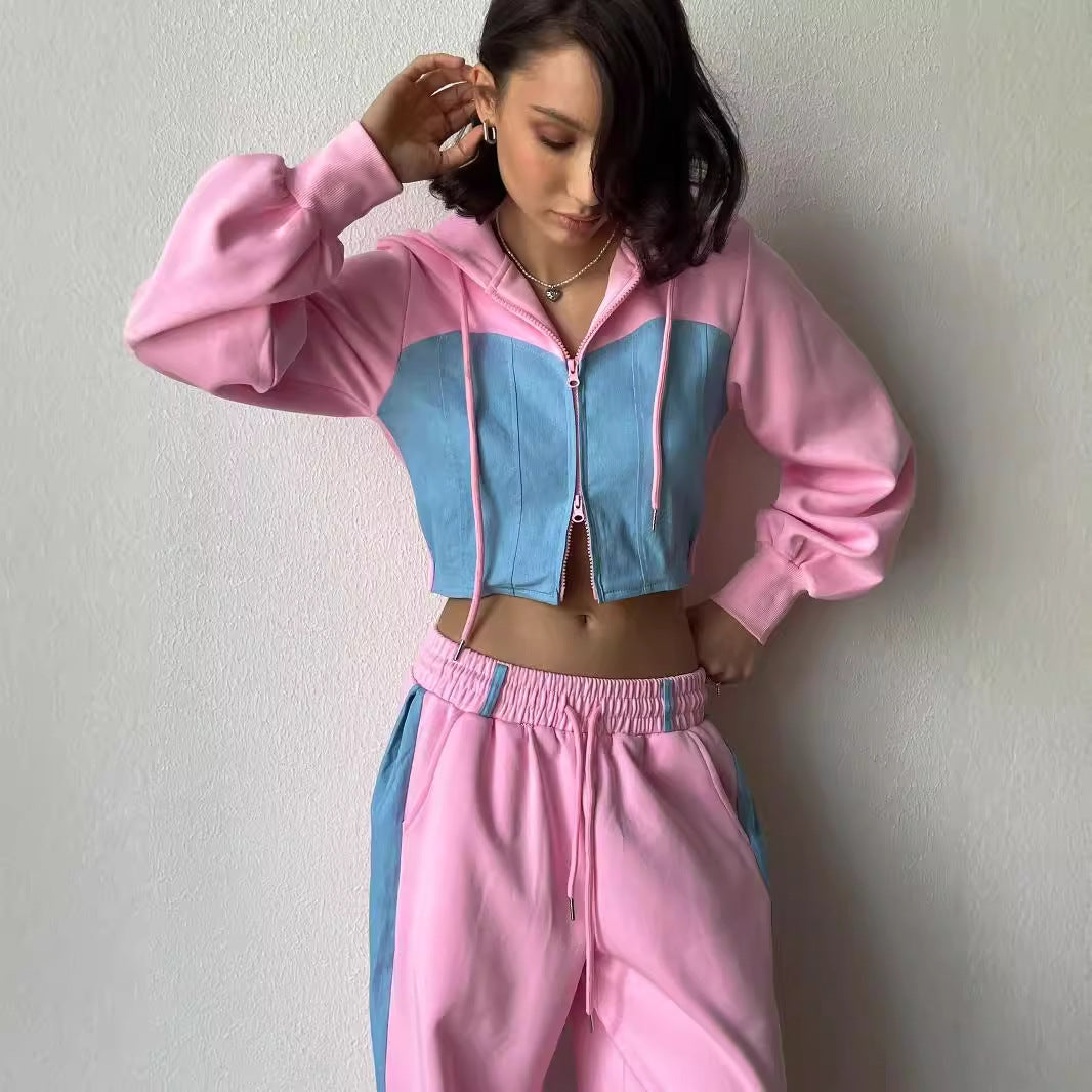 Damen lässiges cropped Sportset mit modernem Hoodie und bequemen Jogginghosen Heidi-Mode