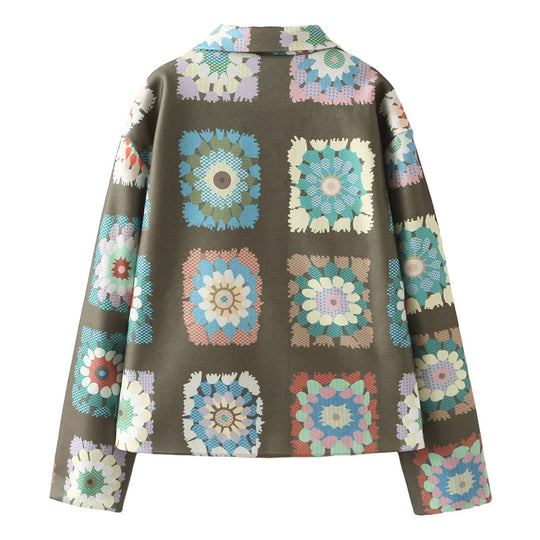 Damen Bunte Blumenjacke mit praktischen Taschen und Knopfdetails Heidi-Mode