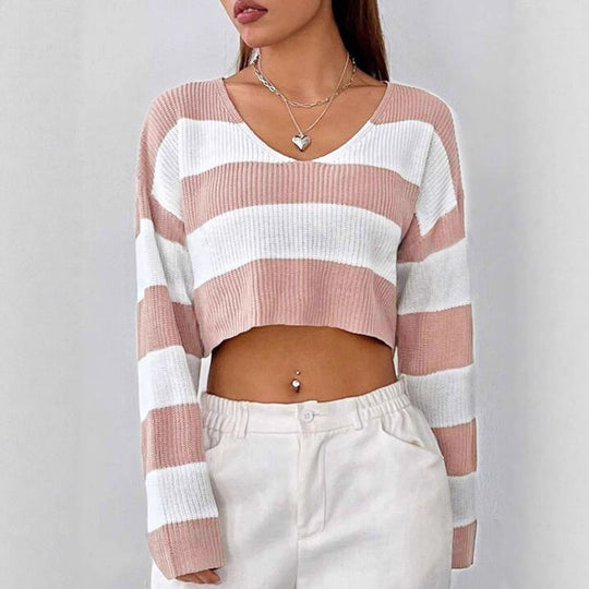 Damen Gemusterter Crop-Pullover Heidi-Mode