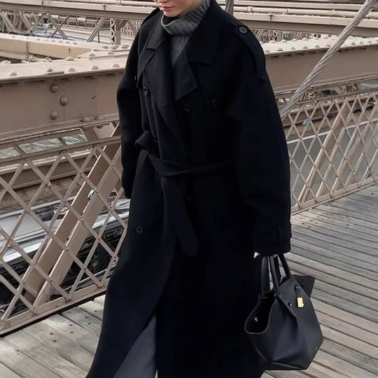 Damen Oversize Wintermantel mit elegantem Revers und praktischen Taschen Heidi-Mode