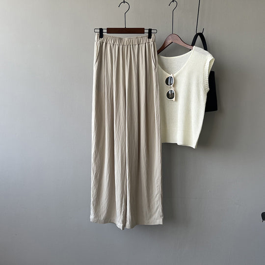 Damen lässige Palazzo-Hose mit elastischem Bund und weitem Bein Heidi-Mode