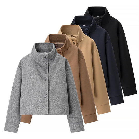 Damen modische Cropped-Jacke mit hohem Kragen und praktischen Knöpfen Heidi-Mode