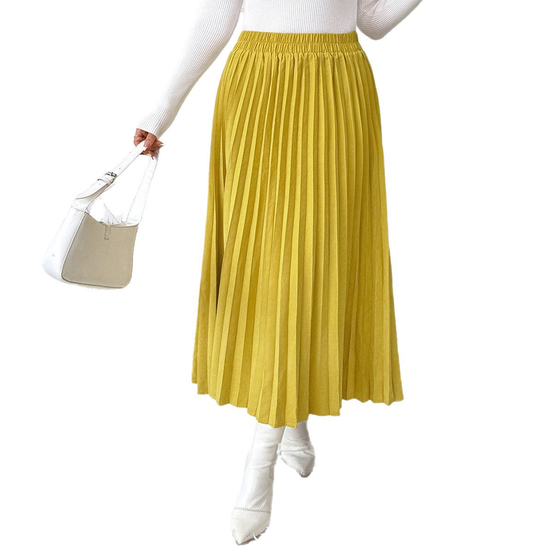 Damen Plissierter Midirock mit elastischem Bund und fließendem Schnitt Heidi-Mode
